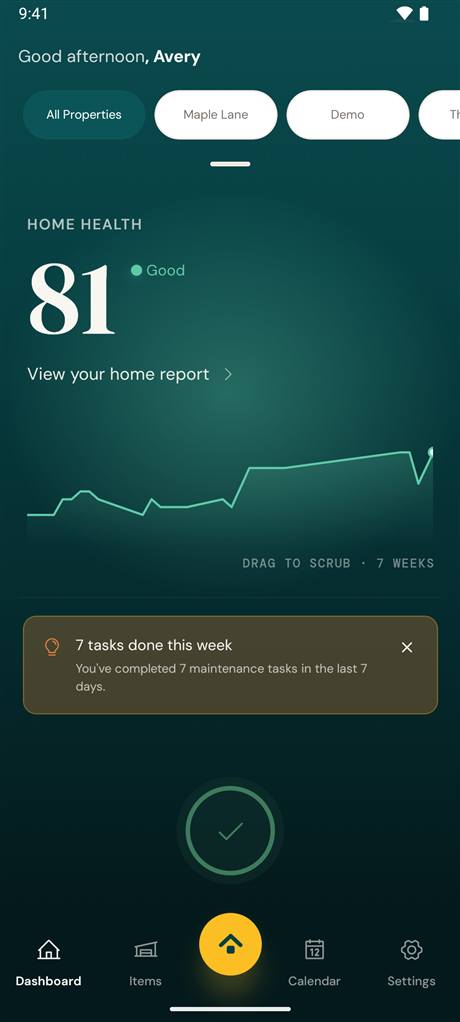 The Eden dashboard showing a Home Health score of 81 with a rising 7-week trend